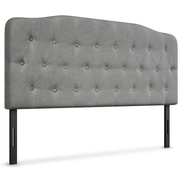 Costway Queen Upholstered Headboard Adjust Button Tufted Faux Linen Light Grey