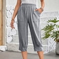 thumbnail image 2 of VEKDONE Womens Cotton Linen Capris Pants Gray L, 2 of 9