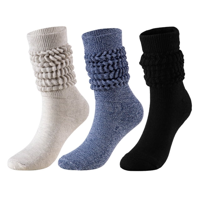 Beige 3 Pc Womens Scrunch Ankle Socks Soft Stretchy Socks Multi-Way Wear For Yoga Exercise 7.28 Inch Foot Length 15.75 Inch Tube Length Free Size