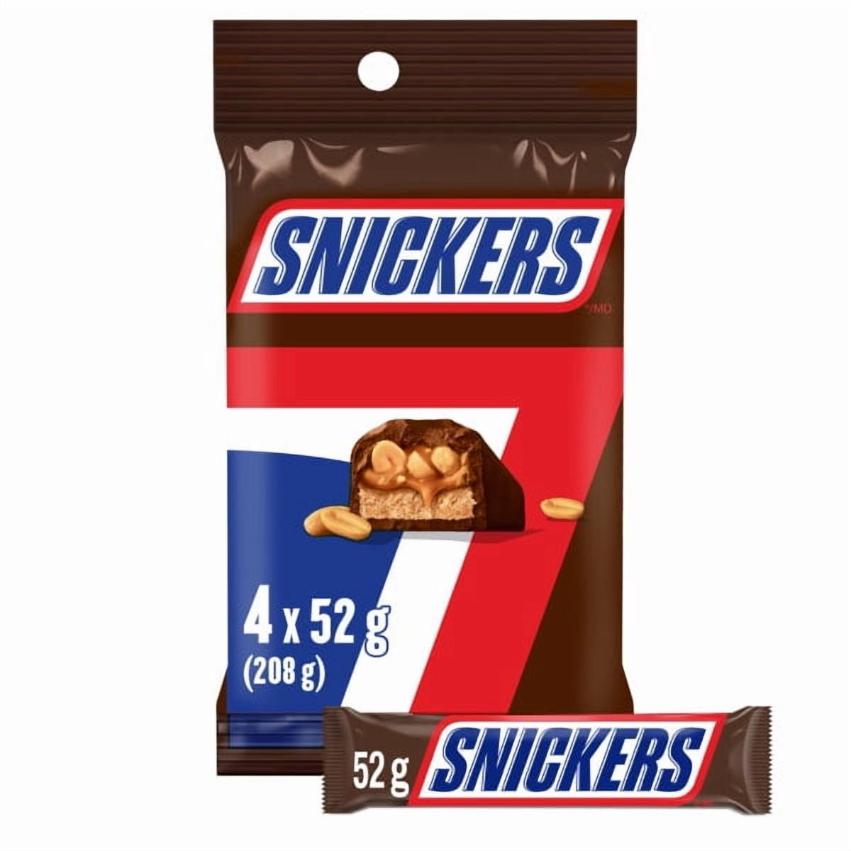 SNICKERS, Peanut Milk Chocolate Candy Bars, 4 Full Size Bars, 208 g .