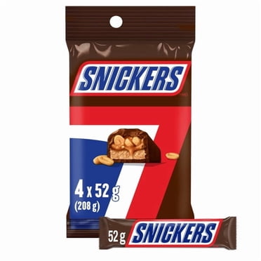 SNICKERS, Peanut Milk Chocolate Candy Bars, 4 Full Size Bars, 208 g .