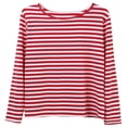 thumbnail image 1 of T-shirt Décontracté pour Femme à Rayures Rouges et Blanches à Manches Longues en Coton, Coupe Ample, Basique, Col Rond, Hauts Tee, Chandails d'Automne, 1 of 5