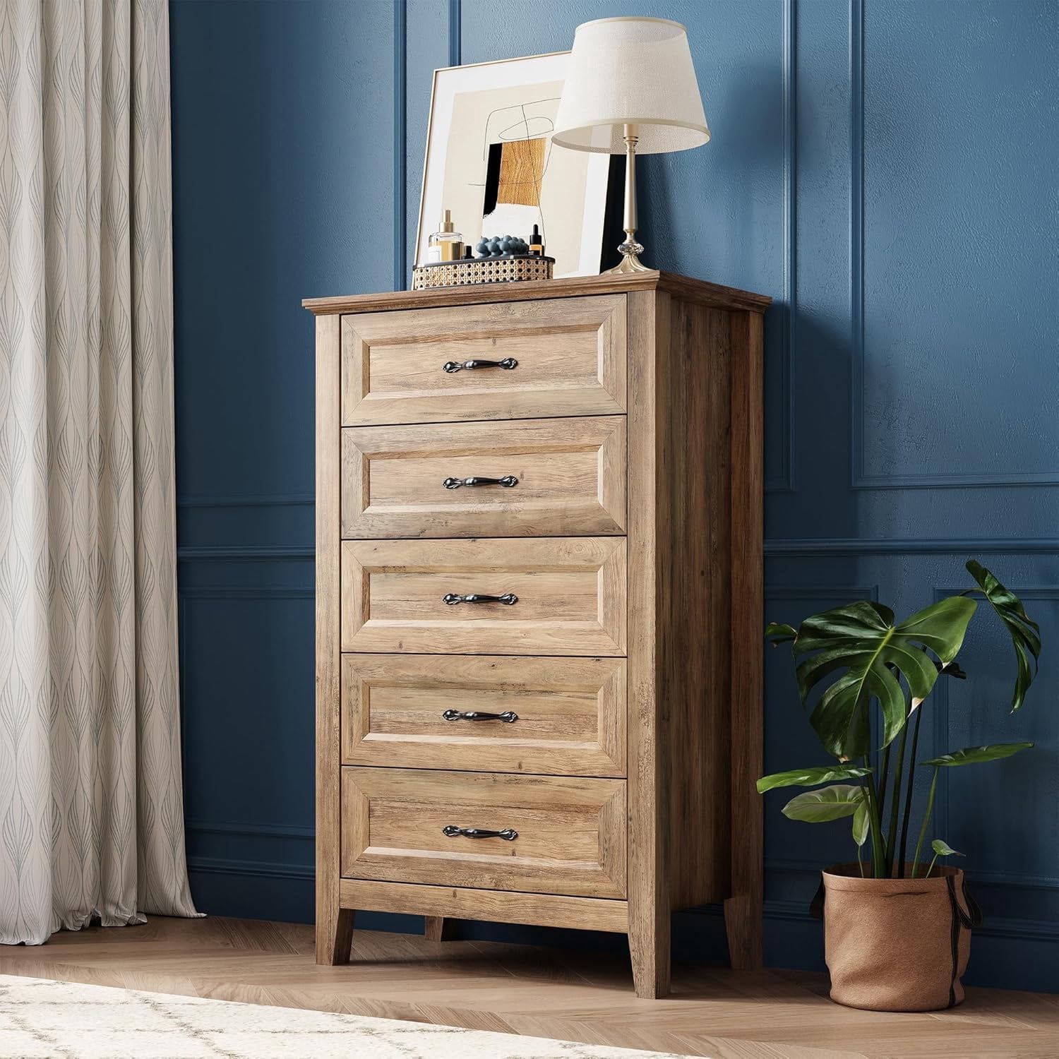 Zzistar 5 Drawer Dresser for Bedroom, with Metal Handles, Chest of Drawers, Tall Dresser