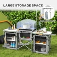 thumbnail image 4 of Outsunny Folding Camping Kitchen with Windshield Fabric Cupboards Grey, 4 of 10