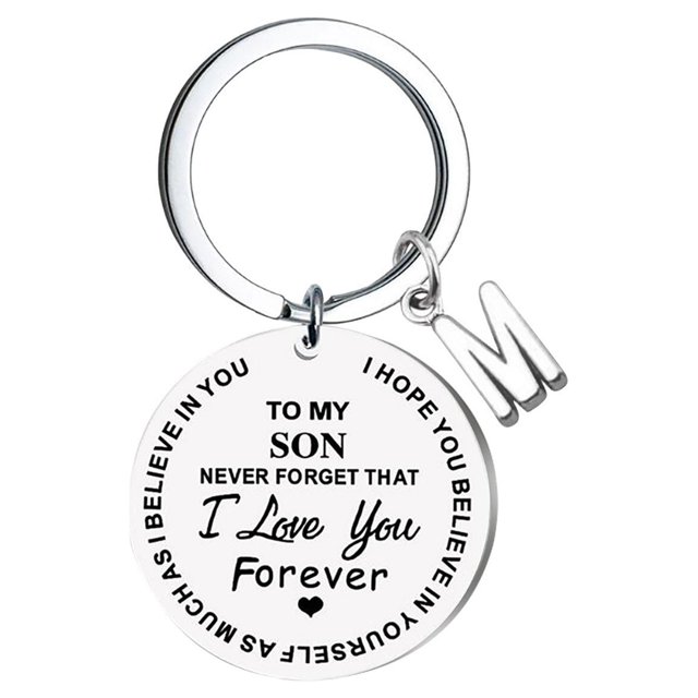 EGNMCR Keychains DIY To My SON Stainless Steel Last Name 26 Letter Keychain 2.5cm Fashion Decorations