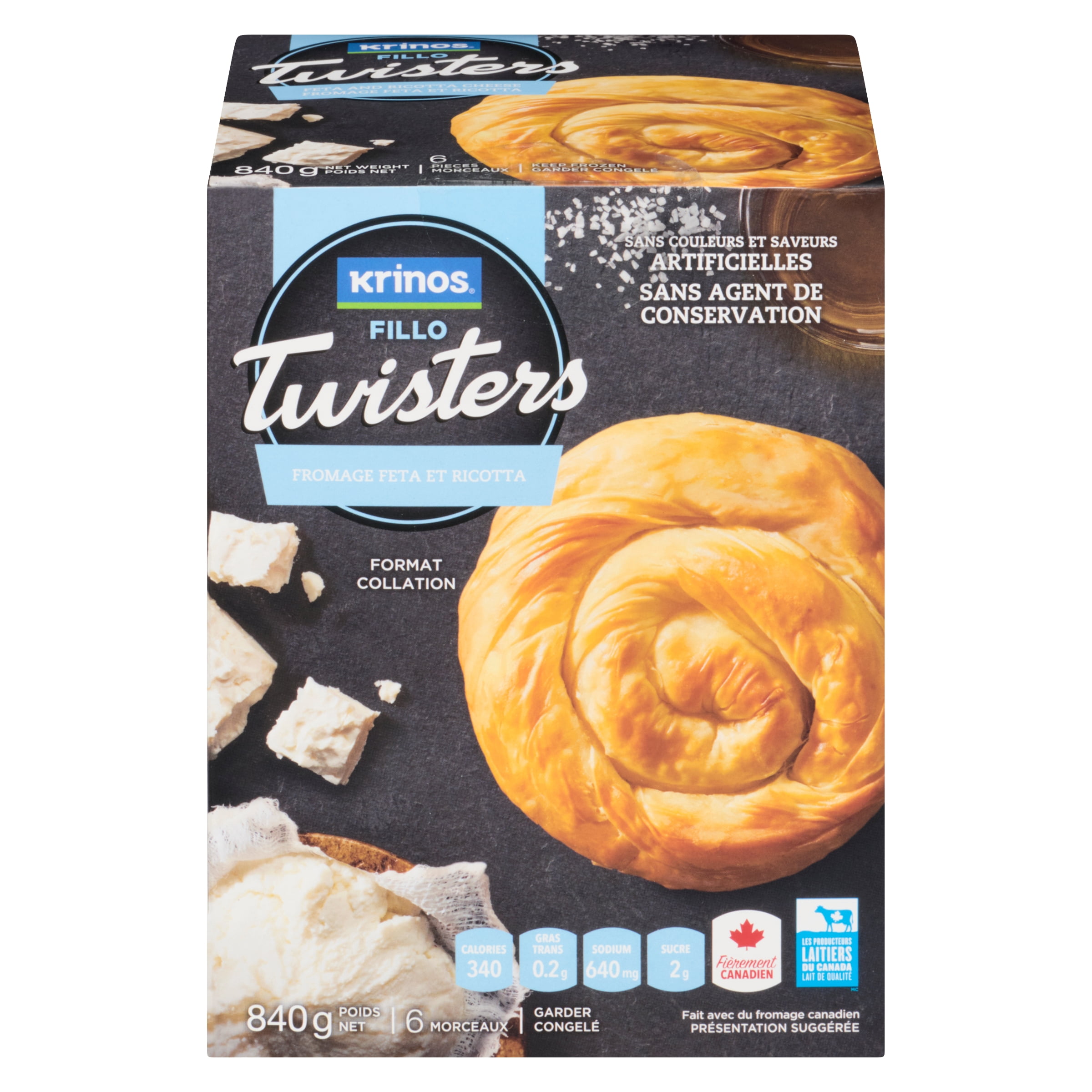 Krinos  Twisters Feta and Ricotta Cheese, Cook from Frozen, Canadian Made, Krinos Cheese Fillo Twisters 840g