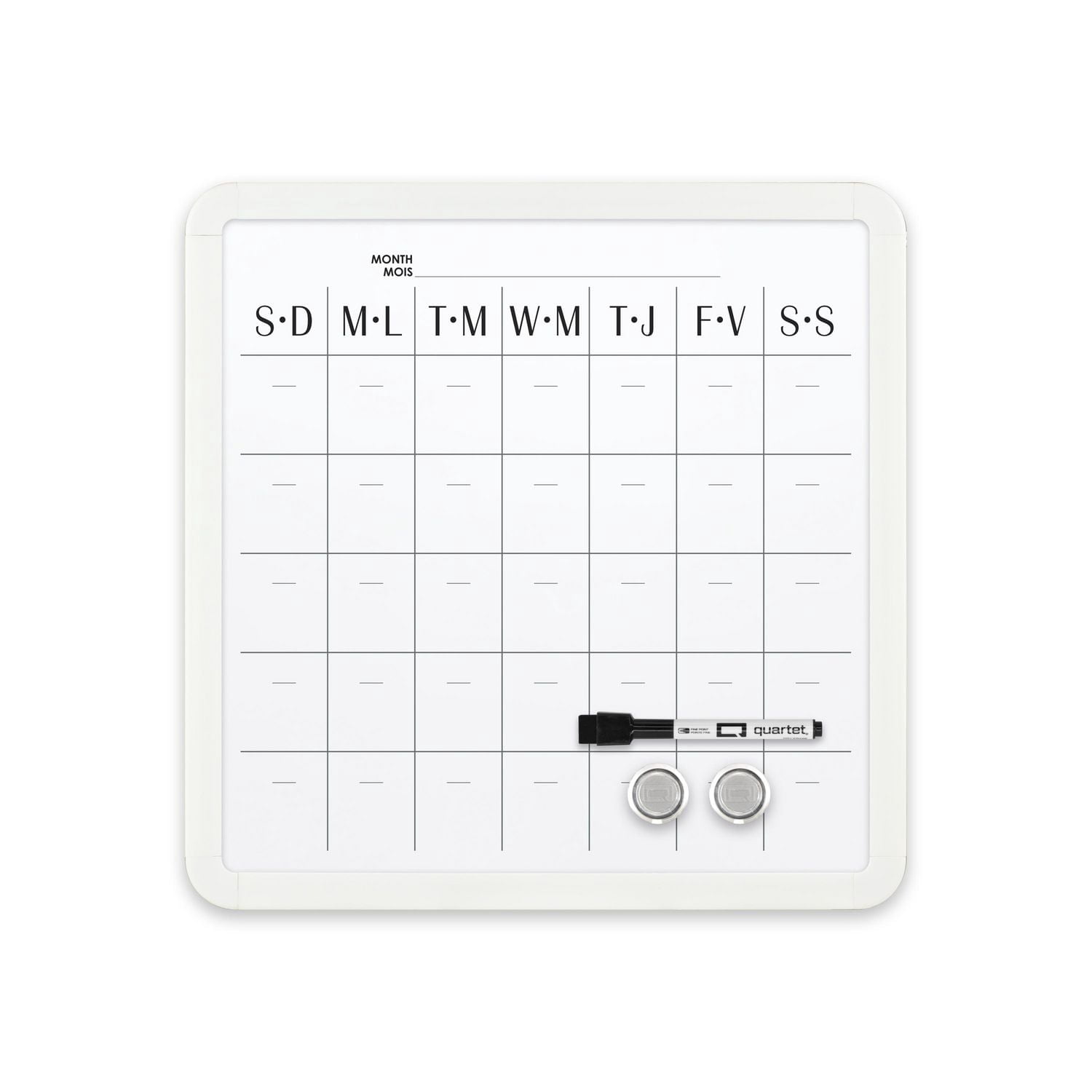 Quartet Tableau calendrier effaçable à sec 14 po x 14 po avec cadre en plastique