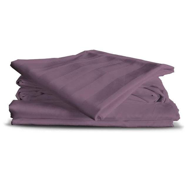 Style Hôtel Ensemble de Draps en Damas Plié en Violet Atténué Montrant un Subtil Motif Damassé à Rayures, Fabriqué à Partir de 500 Fils 100 % Coton pour Douceur et Entretien Facile, Lavable à la machine et Convient pour Améliorer le Confort de la Chambre.