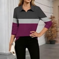 thumbnail image 4 of FRSASU Womens Tops 3/4 Sleeve V Neck Shirts Color Block Casual Business Basic Tees Summer Tops Purple S(S), 4 of 5