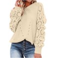 thumbnail image 1 of Vêtements de Mode pour Femmes Femmes Décontracté Mode Uni Ajouré Chandail à Enfiler Manches Longues Col Rond, 1 of 9