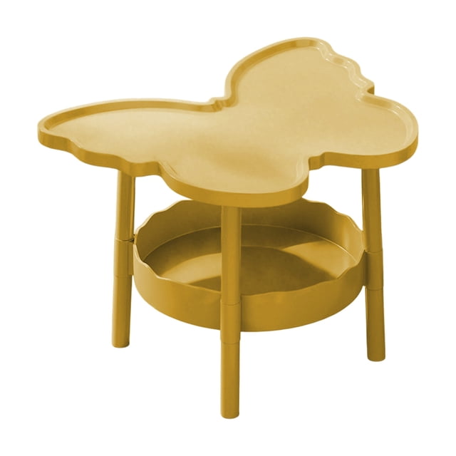 Btomtd 2 Tier Modern Multifunctional Butterflies Shaped Side Table Coffee Table With Layered Storage Shelf Bedside Table Study Desk For Living Room Bedroom Office, Yellow