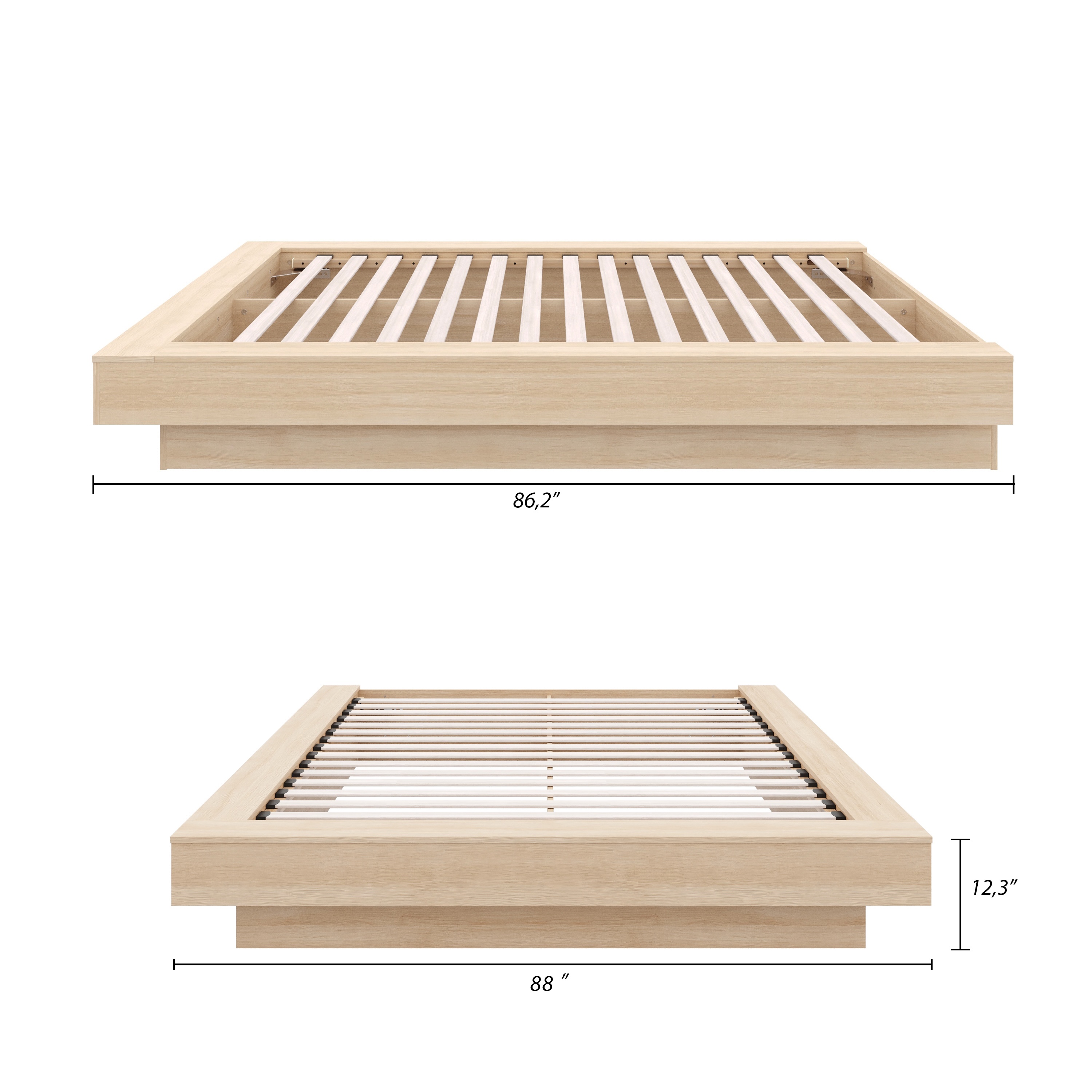 Cadre de lit plateforme Nexera Marconi Queen Size en chêne blond naturel