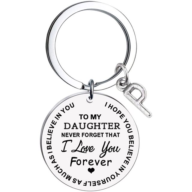 CHUANK Clearance To My Daughter Message Keychain Stainless Steel Initial Last Name 26 Letter Family Inspirational Keychain Gift