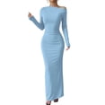 thumbnail image 1 of JGGSPWM Robe à une Épaule à Manches Longues pour Femmes Couleur Unie Froncée Sortie Nocturne Formelle Maxi Automne Invitée de Mariage Robes Bleu G, 1 of 8