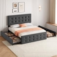thumbnail image 4 of Bed Frame with 4 Storage Drawers and Adjustable Headboard, Upholstered Mattress Foundation with Skin-Frienly Linen, No Box Spring Neede, 4 of 9
