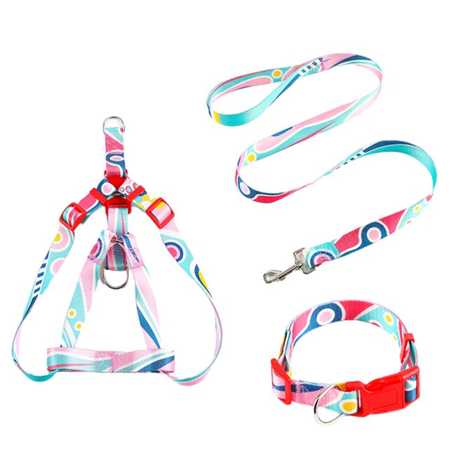 3 Pcs/set Harnais Décoratif Extérieur Réglable en Alliage de Zinc Lavable Accessoires Animaux Rose, 1.5x120cm m