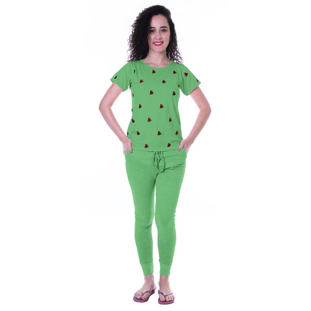 Moomaya Ensemble de Vêtements de Nuit Broderie Pastèque Pyjamas Slimfit 2 Pcs Set