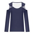thumbnail image 4 of Yuyuzo Womens Tunic Tops Cold Shoulder Long Sleeve Shirts Loose Solid Color Lightweight Tee Tops, 4 of 5