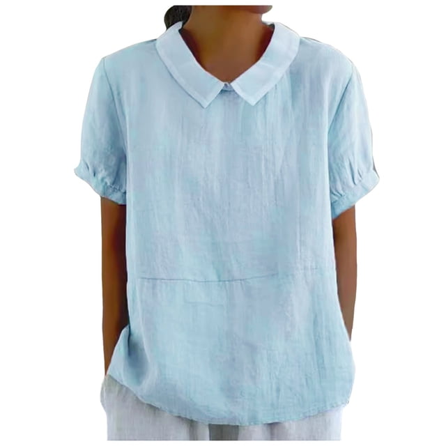 TINZ T-Shirt Rétro Mode Femme Couleur Unie Ample Col Rabattu T-Shirt Court Manches Longues T-Shirt Manches Longues Femme Course T-Shirt Manches Courtes Femme T-Shirt Été Athlétique Femme