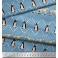 thumbnail image 3 of Soimoi Blue Polyester Crepe Fabric Penguin & Stripe Animal Decor Fabric Printed BTY 52 Inch Wide, 3 of 3