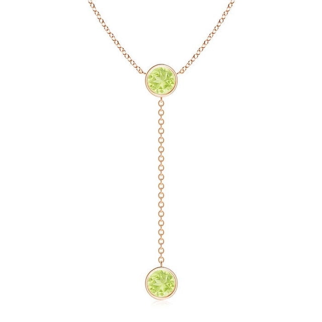 Angara Collier en Péridot Naturel - Collier Style Lariat en Péridot Rond Serti Clos 2,8 ct en Or Rose 14K pour Femmes
