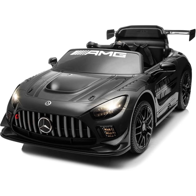 Licensed Mercedes-AMG GT3 24V Kids Ride-On Racing Car with Premium Leather Seat, High-Speed Performance 24V Power Wheels, Motorized Track Toy with Parent Remote, Black