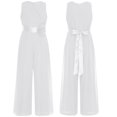thumbnail image 5 of renvena Kids Girls Flower Wedding Party Bodysuit Ruffled Chiffon Pageant Banquet Rompers Summer Wide Leg Pants Jumpsuit Playsuit with Detachable Embellishment Ivory 16, 5 of 5