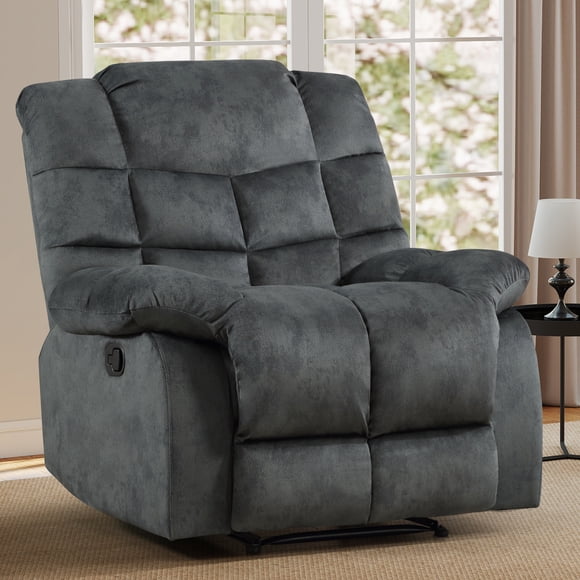 Bonzy Home Recliner Chair, Upholstered Manual Reclining Chair with Overstuffed Backrest for Living Room, Bedroom, Grey