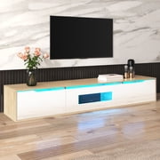Noble House TV Stand, Color-Matched to High-Gloss White and Wood Tone, with Color-Changing LED Lighting.(Door without glass)