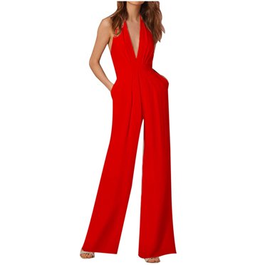 Combinaison Aguichant Unie pour Femmes avec Col Licou et Poches - Polyester, Manches Courtes, Décontractée pour Fête - s-TTG