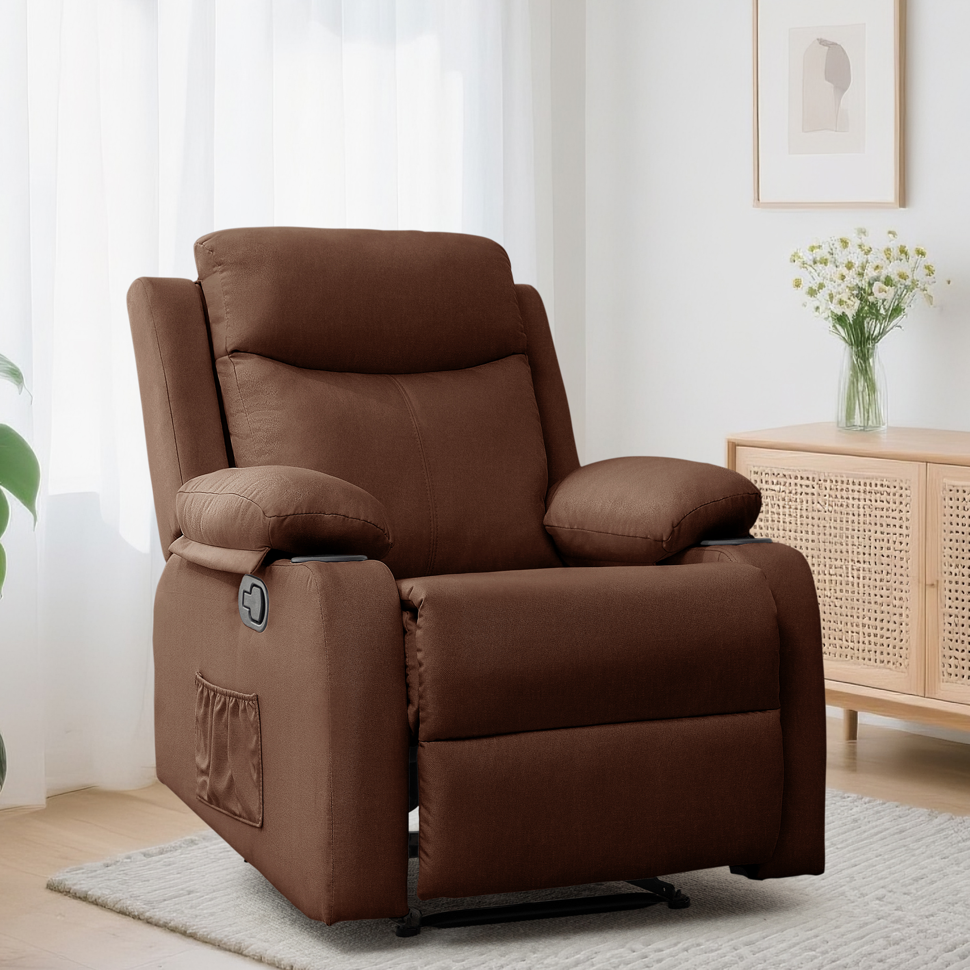 Lnsenfin Manual Small Recliner Chair for Small Spaces Linen Living Room,Brown
