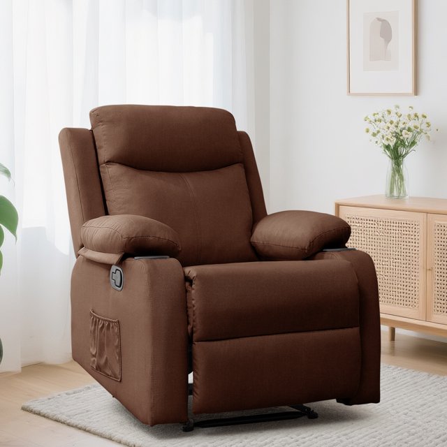 Lnsenfin Manual Small Recliner Chair for Small Spaces Linen Living Room,Brown