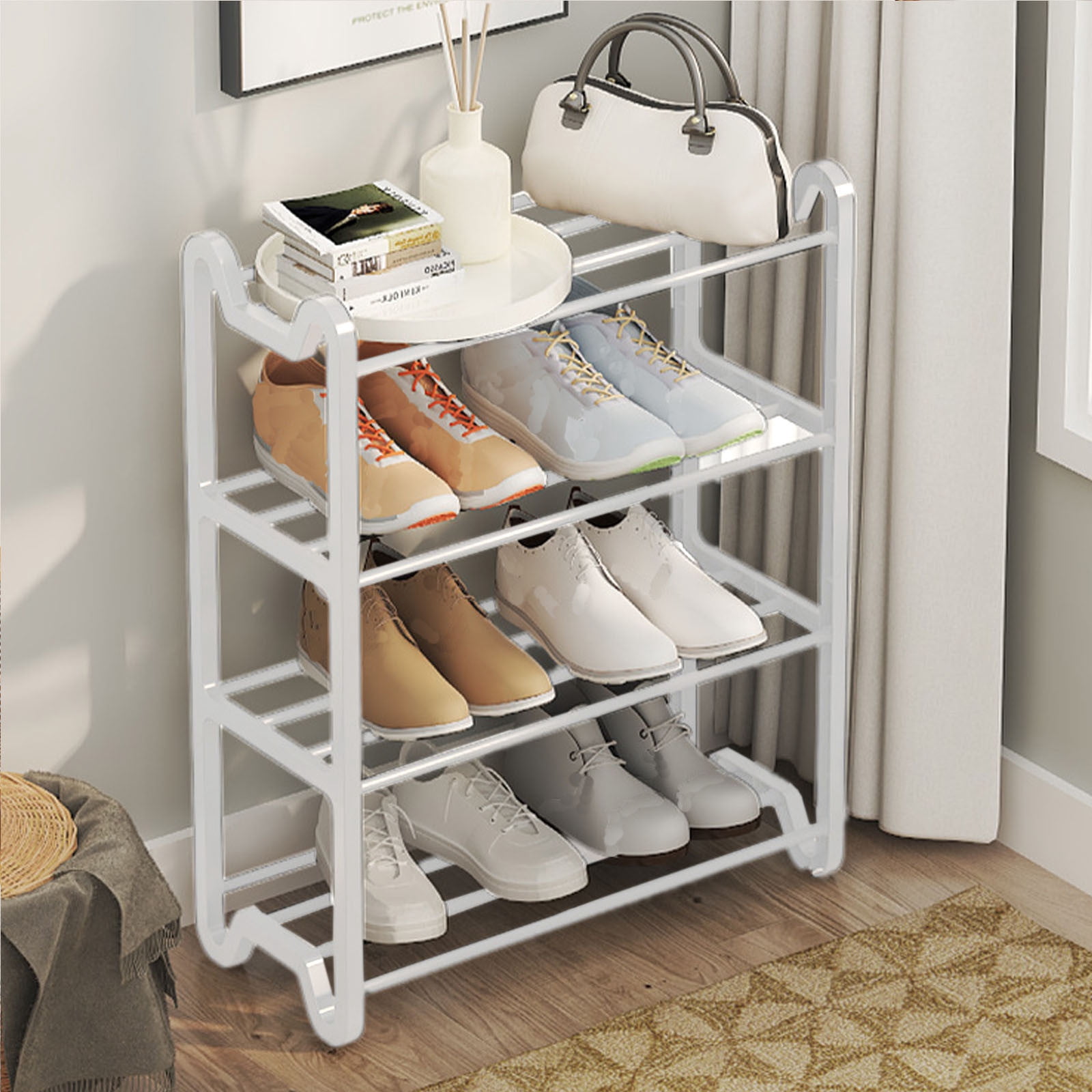 Amzcrzy Shoe Rack, Shoe Rack for Entryway, Shoe Organizer, Storage Rack, Doorway With Handrail Four Small Shoe Rack Home Entry Shoe Cabinet Entry Shoes Storage Rack Small Shoe Racks Shoe Rack