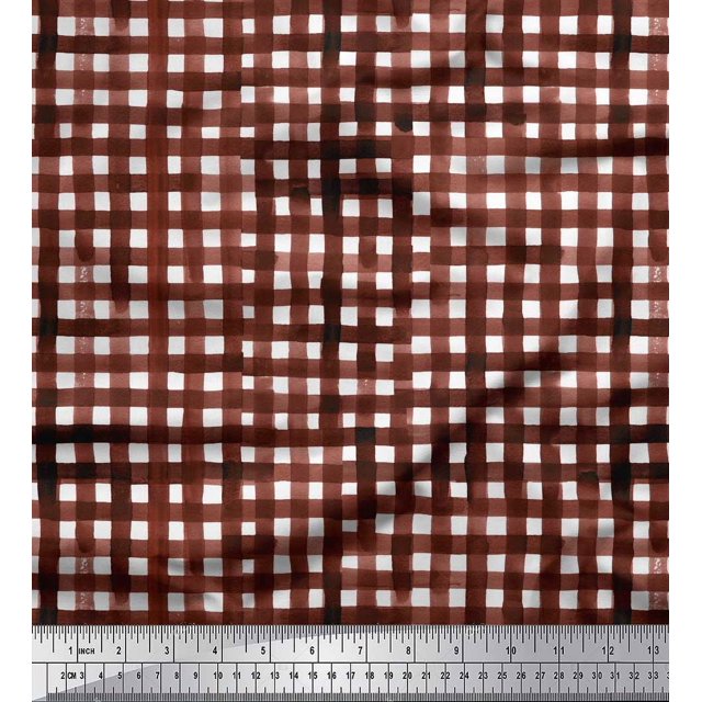 Soimoi Brown Heavy Satin Fabric Check Check Print Fabric by Yard 54 Inch Wide