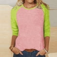 thumbnail image 4 of T-Shirts à Manches 3/4 pour Femmes - Blouse Ample Décontractée Style Baseball, T-Shirts pour Dames, Chandail Raglan Trois Quarts, T-Shirt à Blocs de Couleur à Col Ras du Cou, Hauts, Chemisiers à Manches Courtes pour Femmes P, 4 of 7