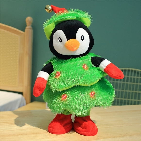 Riforla LED Musical Christmas Tree Penguin Stuffed Animal What You Say Light up Soft Toy Singing Dancing Talking Record Mimicking Twisting Interactive Electric plush Toys B