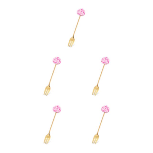 Transemion 1/2/3/5 Cartoon Adorable Restaurant Hotel Tableware Portable Washable Stainless Steel Stirring Mixing Dinnerware Cake Flatware Candy Fork Pink 5PCS