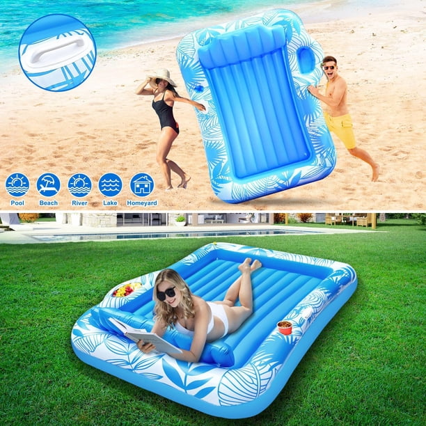 Matelas Gonflable Piscine Luxfero Pour Adulte – 160x100 Cm, Dossier Ergonomique, Porte-gobelet Et Porte-téléphone, Vinyle Résistant, Motif Tropical