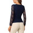 thumbnail image 3 of INSPIRE CHIC Blouse en Dentelle Transparente à Broderie Florale pour Femme, Col Rond, Manches Longues, m Bleu Foncé, 3 of 6