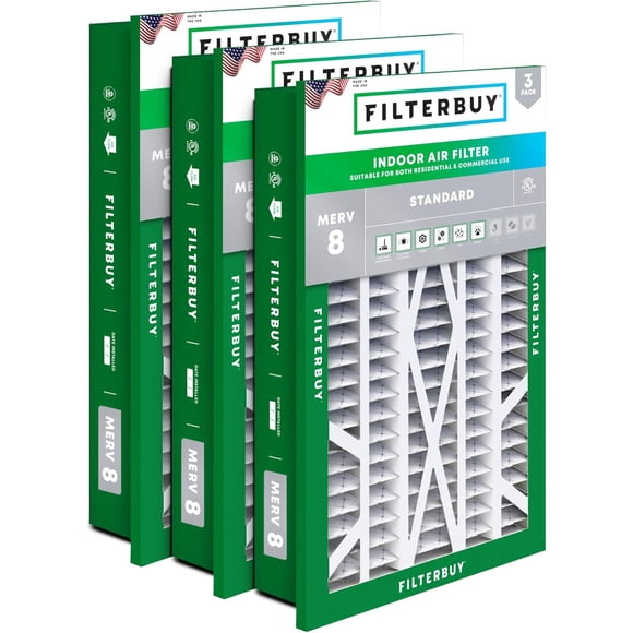 Filterbuy 16x25x5 Air Filter MERV 8 Dust Defense, HVAC AC Furnace Air Filters Replacement (3-Pack)