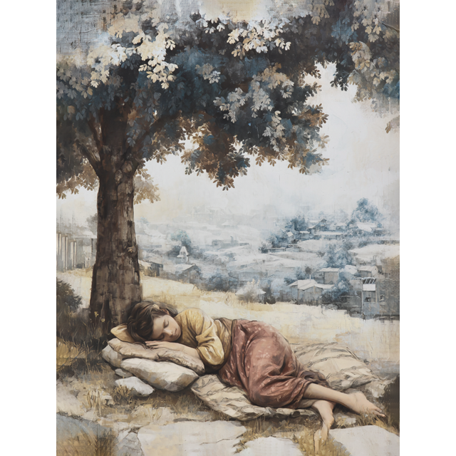 Dreamy Girl Under Tree Canvas Wall Art 15.75x11.81 Inches