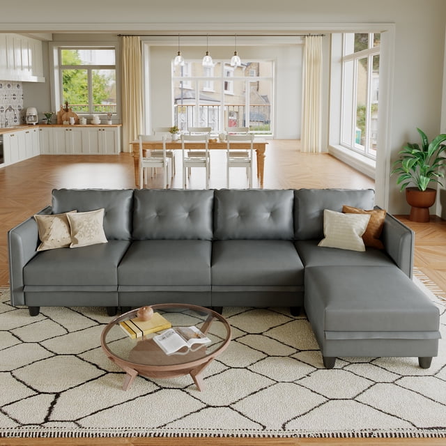 LLappuil Modular Sectional Sofa, 5 Seat Modular Sectional Sofa with Storage, Faux Leather Waterproof Sofa for Living Room