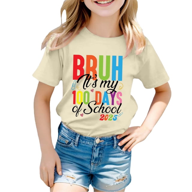 Children Fashion Casual Print Round Neck Loose Short Sleeve T Shirt Top