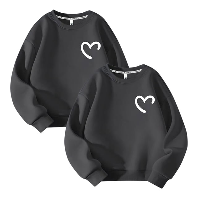 Chandail en Molleton de Sport 2 Pcs pour Enfants Pull Col Rond Manches Longues Couleur Unie 2-14 Ans Gris Foncé