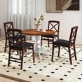thumbnail image 4 of Costway 4-Person Dining Table Wooden Kitchen Table with Solid Rubber Wood Frame for Kitchen White&Walnut, 4 of 10