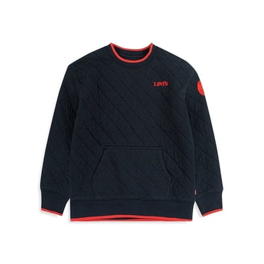 Levi's Chandail Molletonné Matelassé à Col Rond pour Jeunes, Noir/rouge, Taille TG, 13-15 Ans