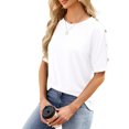 thumbnail image 2 of FAIWAD Tuniques d'Été pour Femmes Manches Courtes Col Rond Boutons T-Shirts Blouses Unies, 2 of 7