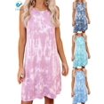 thumbnail image 1 of Deago Robe Courte Décontractée Teinture sur Nœuds pour Femme, Col Rond, Sans Manches, T-Shirt Ample, Débardeur d'Été, Robe de Plage (Rose, G), 1 of 9