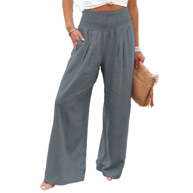 MAWCLOS Women's High Waist Palazzo Lounge Pants, Solid, Gray, Size L