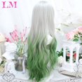 thumbnail image 3 of LM Silver White Gradient Green Synthetic Wigs With Bangs for Women Long Wavy Hair Wig Natural Cosplay Party Heat Resistant, 3 of 7